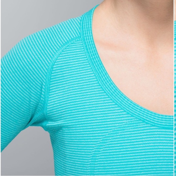 lululemon Swiftly Tech Long Sleeve Scoop Heathered Blue Tropics Sz 4 - Picture 4 of 15